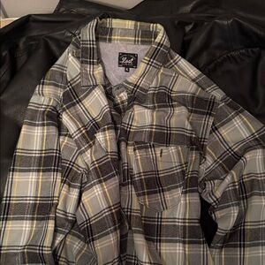 Lost Men's Gray and Yellow Plaid Shirt Jacket